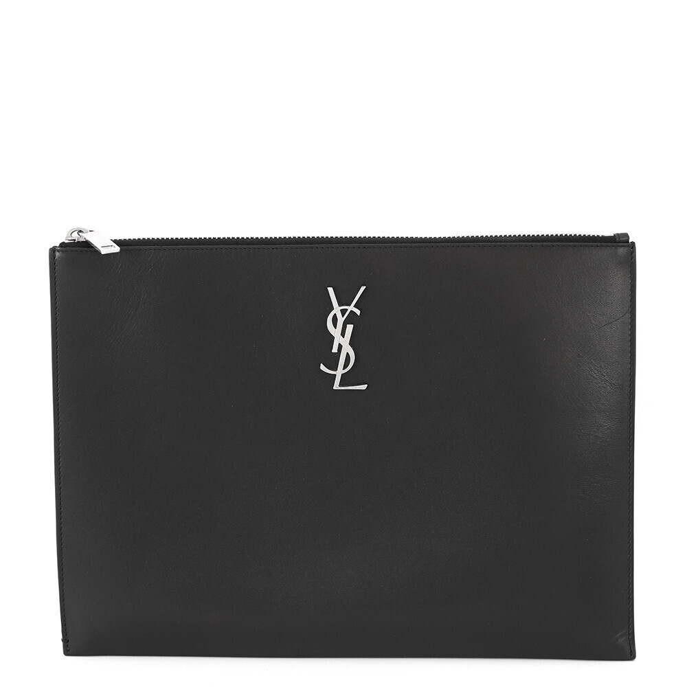 Saint Laurent Paris Clutch Bag Monogram Zip Tablet Holder Black